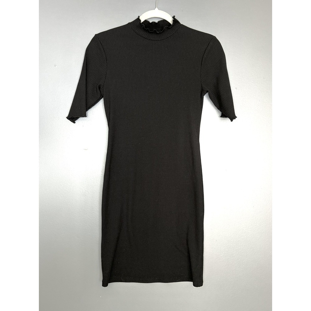Urban Outfitters Dress Womens M Black Ribbed Mock Neck Bodycon Lettuce Hem 90s